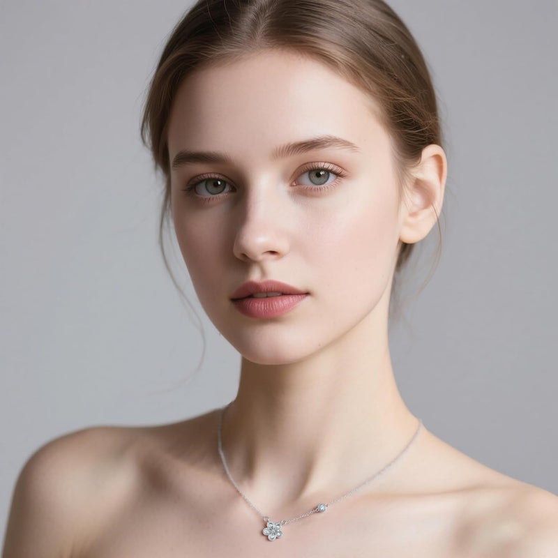 Reffeer Solid 925 Sterling Silver Dainty Flower Choker Necklace for Women Teen Girls CZ Flower Pendant Necklace - Image 2